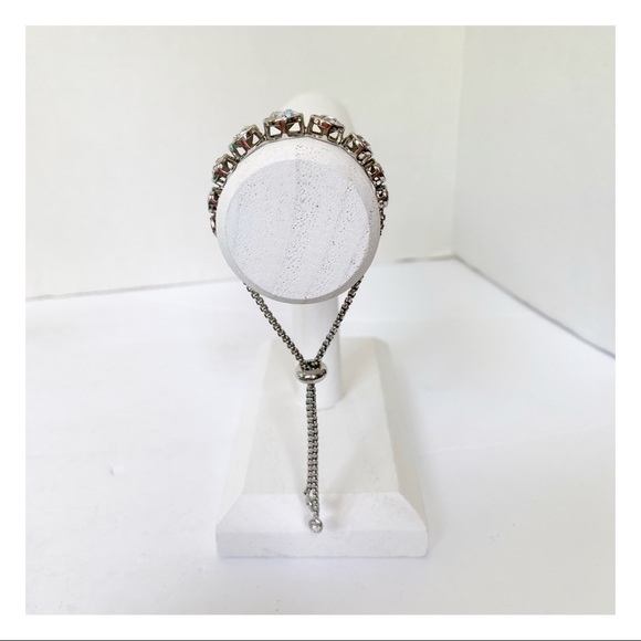 bezel set sparkling crystal slider clasp silver tone  bracelet holiday formal - Picture 9 of 16